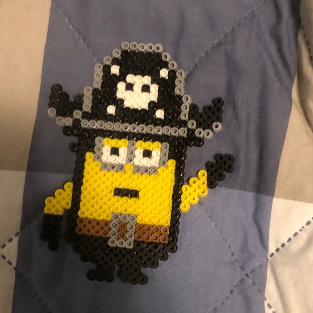 Pirate Minion Bead Art Patch - Yellow, Black, Gray, Brown
